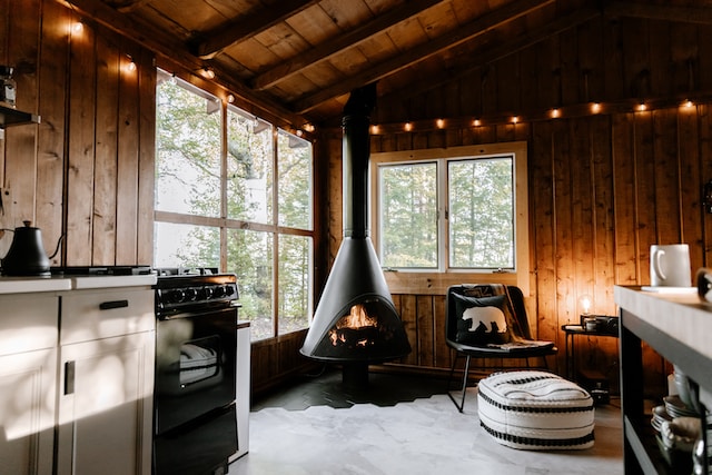 Cozy fireplace in a cabin