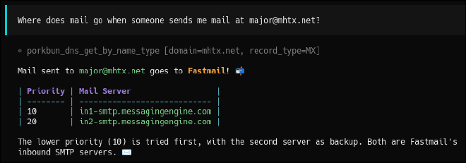 opencode-mx.png “Asking about my MX records in OpenCode”